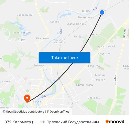 372 Километр (Сталепрокатный Завод) to Орловский Государственный Университет. Медицинский Институт map