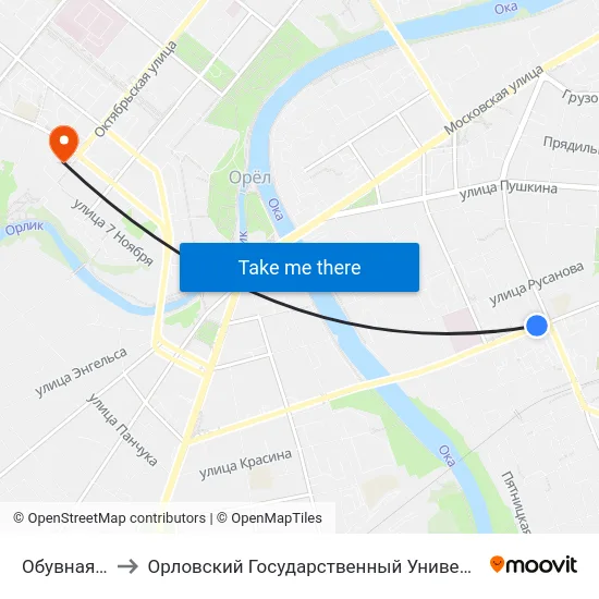 Обувная Фабрика to Орловский Государственный Университет. Медицинский Институт map