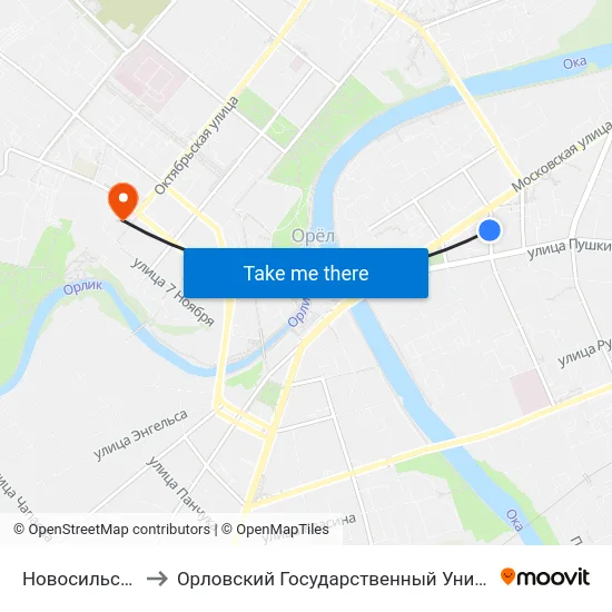Новосильский Переулок to Орловский Государственный Университет. Медицинский Институт map