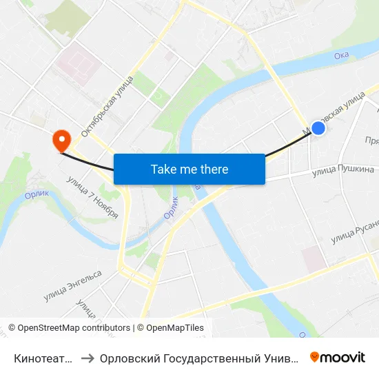 Кинотеатр «Родина» to Орловский Государственный Университет. Медицинский Институт map