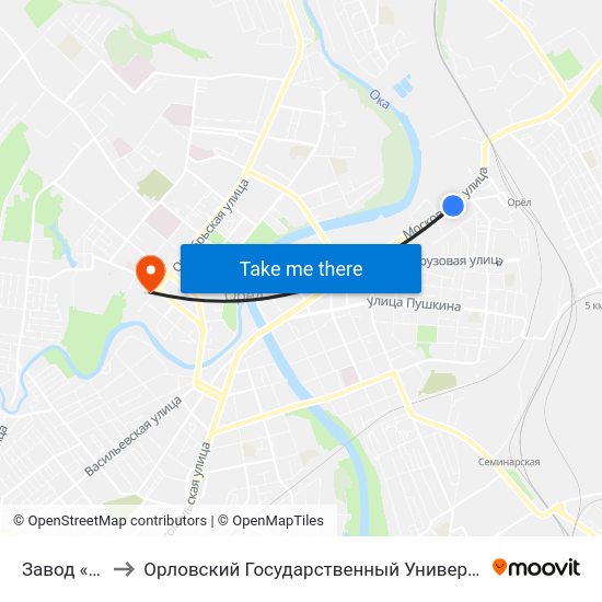 Завод «Текмаш» to Орловский Государственный Университет. Медицинский Институт map