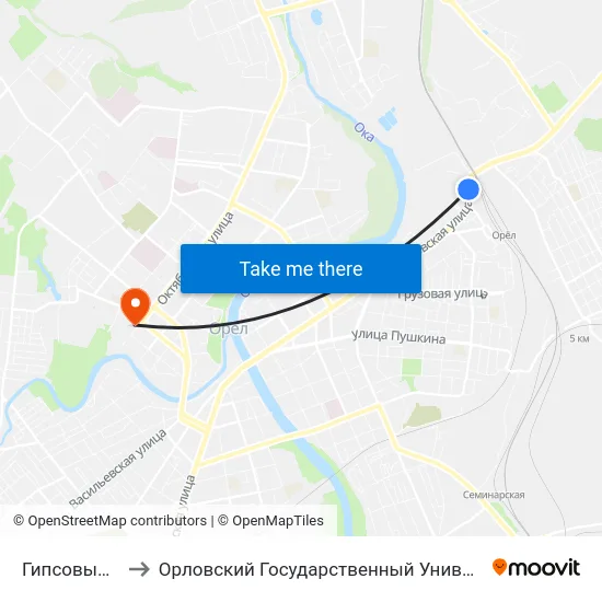 Гипсовый Комбинат to Орловский Государственный Университет. Медицинский Институт map