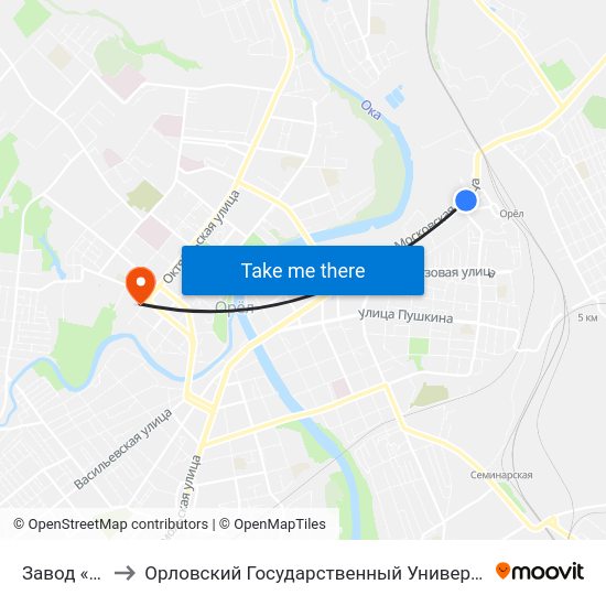 Завод «Текмаш» to Орловский Государственный Университет. Медицинский Институт map