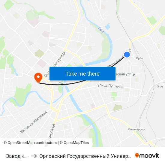 Завод «Текмаш» to Орловский Государственный Университет. Медицинский Институт map