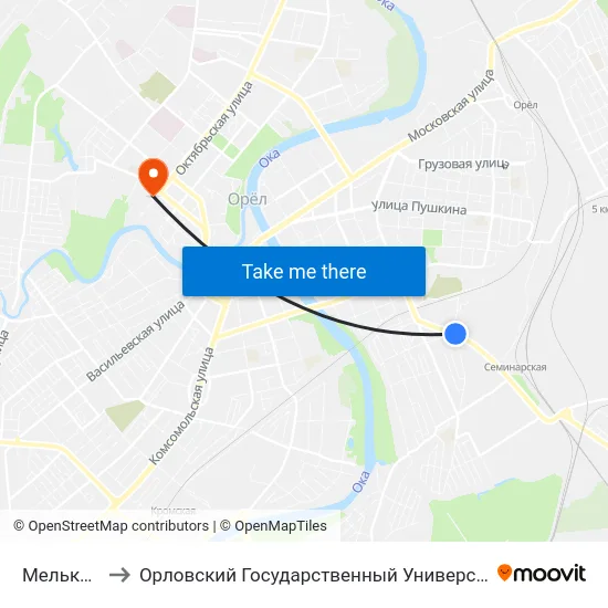 Мелькомбинат to Орловский Государственный Университет. Медицинский Институт map