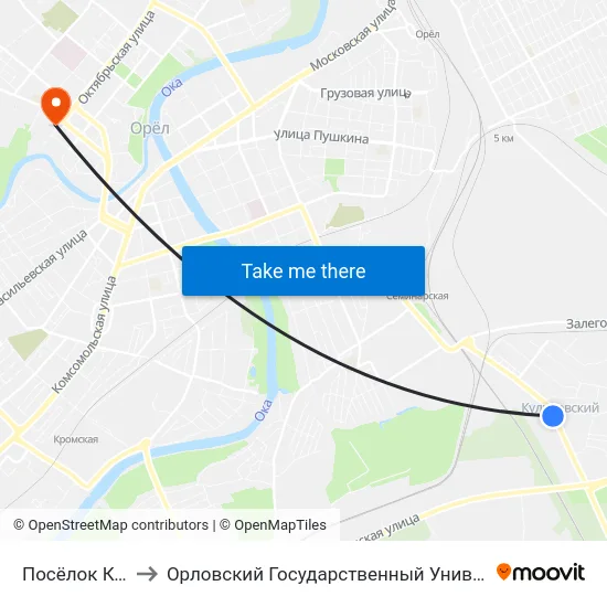 Посёлок Куликовский to Орловский Государственный Университет. Медицинский Институт map
