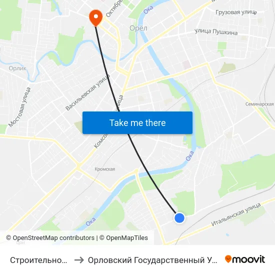 Строительное Управление №5 to Орловский Государственный Университет. Медицинский Институт map