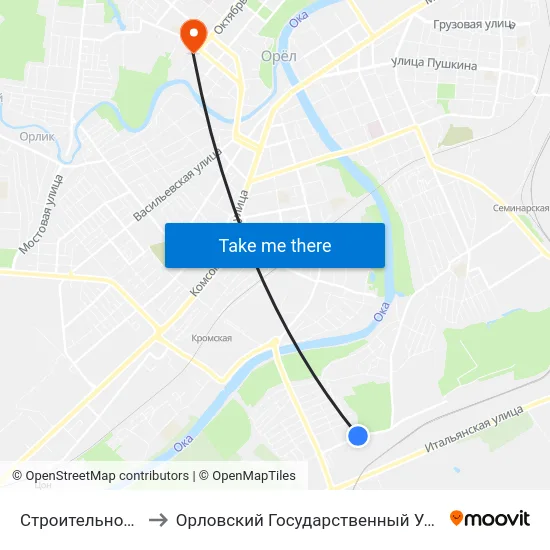 Строительное Управление №5 to Орловский Государственный Университет. Медицинский Институт map