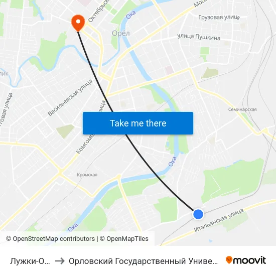 Лужки-Орловские to Орловский Государственный Университет. Медицинский Институт map