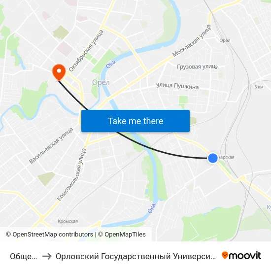 Общежитие to Орловский Государственный Университет. Медицинский Институт map