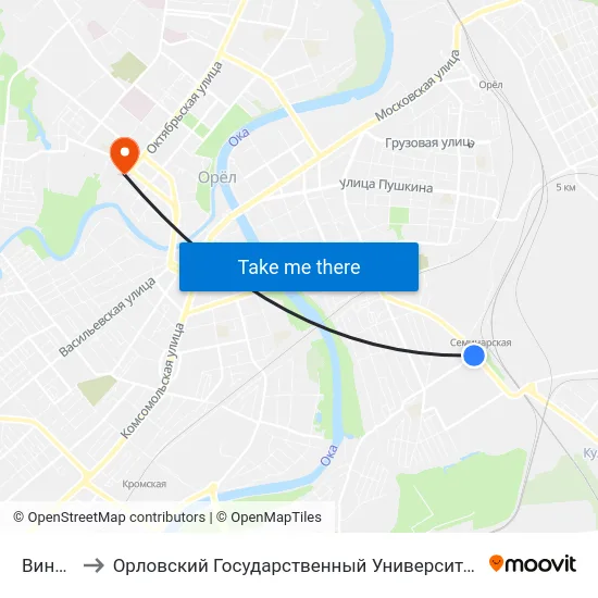 Винзавод to Орловский Государственный Университет. Медицинский Институт map