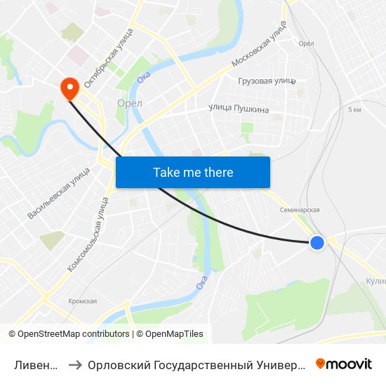 Ливенская Азс to Орловский Государственный Университет. Медицинский Институт map