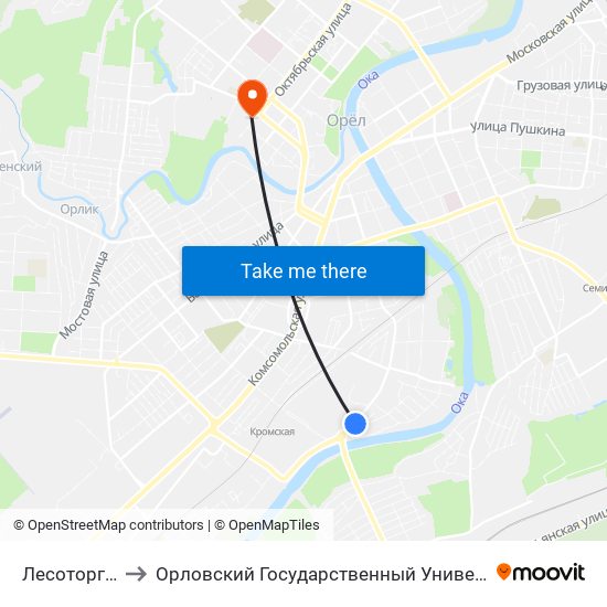 Лесоторговая База to Орловский Государственный Университет. Медицинский Институт map