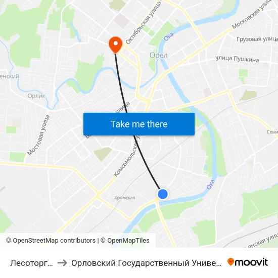 Лесоторговая База to Орловский Государственный Университет. Медицинский Институт map