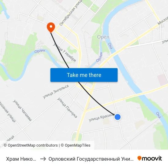 Храм Николы На Песках to Орловский Государственный Университет. Медицинский Институт map