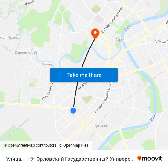 Улица Гоголя to Орловский Государственный Университет. Медицинский Институт map