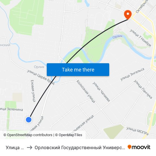 Улица Алроса to Орловский Государственный Университет. Медицинский Институт map