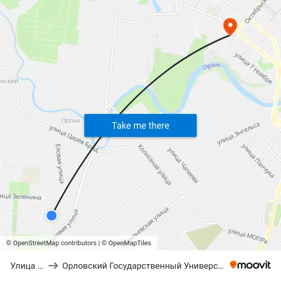 Улица Алроса to Орловский Государственный Университет. Медицинский Институт map