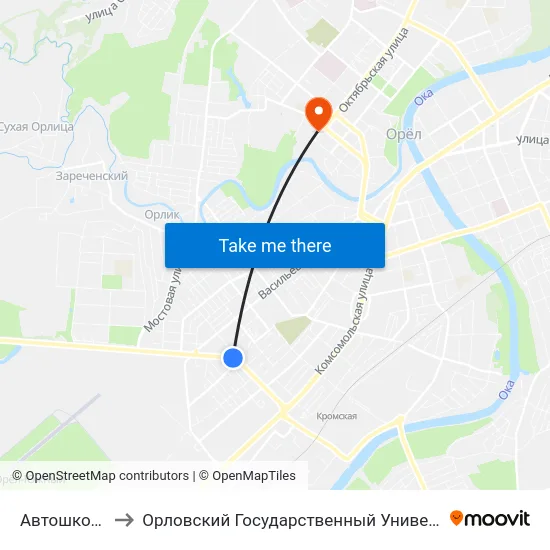 Автошкола Досааф to Орловский Государственный Университет. Медицинский Институт map