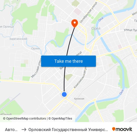 Автовокзал to Орловский Государственный Университет. Медицинский Институт map