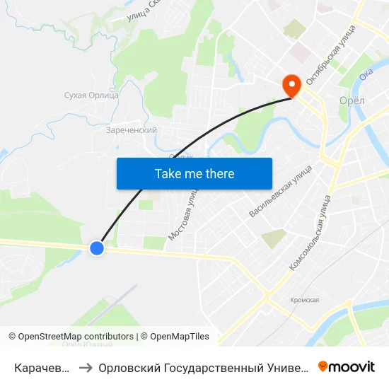 Карачевские Дачи to Орловский Государственный Университет. Медицинский Институт map