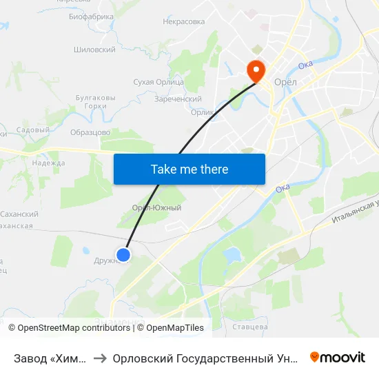 Завод «Химтекстильмаш» to Орловский Государственный Университет. Медицинский Институт map