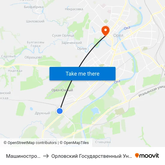 Машиностроительная Улица to Орловский Государственный Университет. Медицинский Институт map