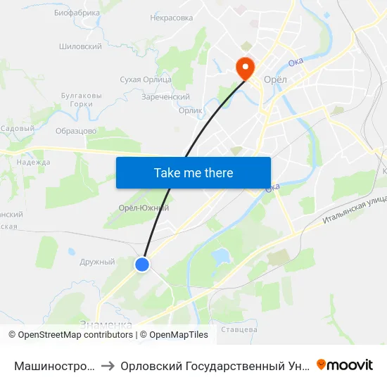 Машиностроительная Улица to Орловский Государственный Университет. Медицинский Институт map