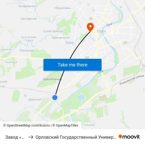 Завод «Живмаш» to Орловский Государственный Университет. Медицинский Институт map