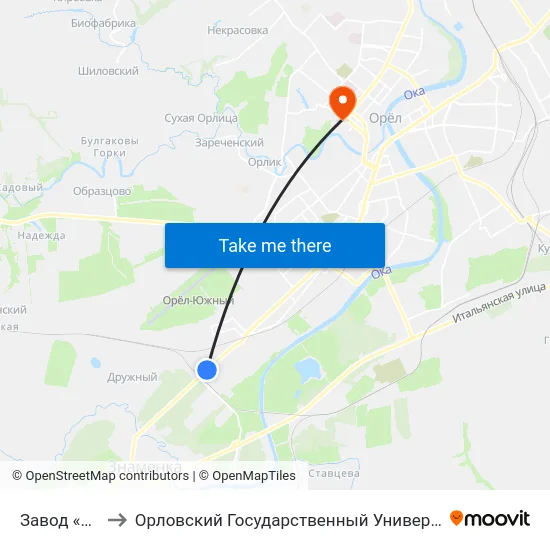 Завод «Живмаш» to Орловский Государственный Университет. Медицинский Институт map