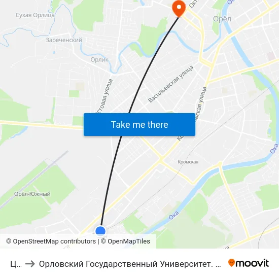 Цон to Орловский Государственный Университет. Медицинский Институт map