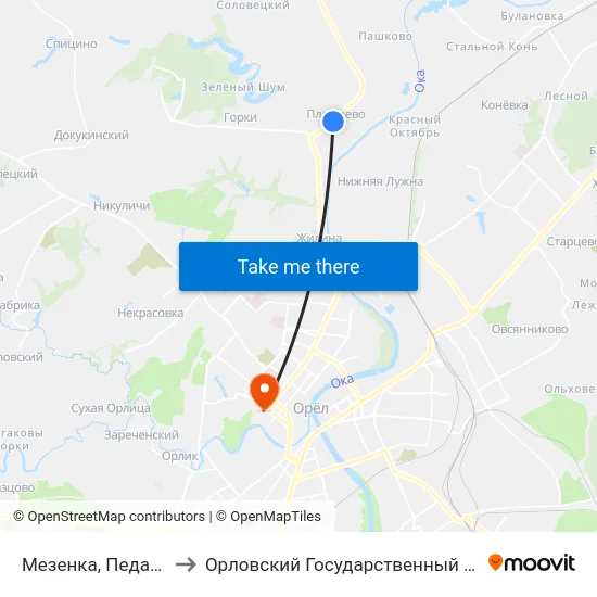 Мезенка, Педагогический Колледж to Орловский Государственный Университет. Медицинский Институт map