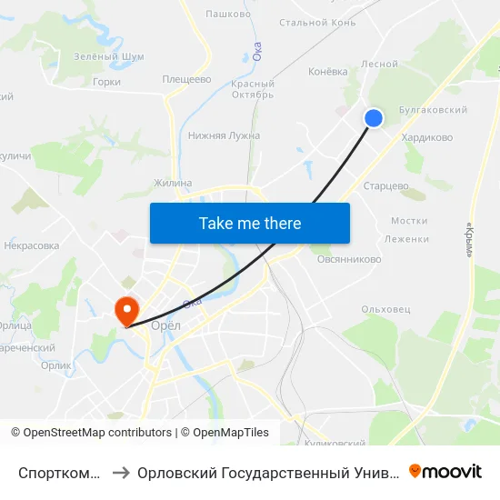 Спорткомплекс Сталь to Орловский Государственный Университет. Медицинский Институт map