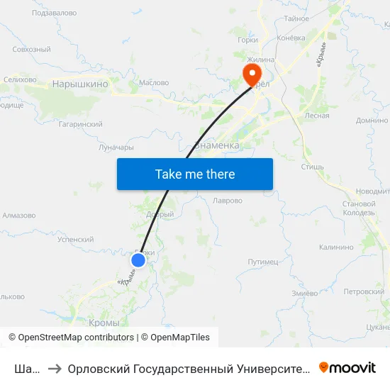 Шахово to Орловский Государственный Университет. Медицинский Институт map