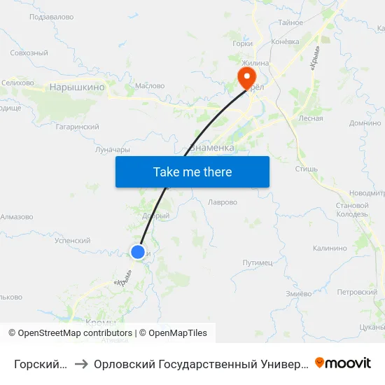Горский Поворот to Орловский Государственный Университет. Медицинский Институт map