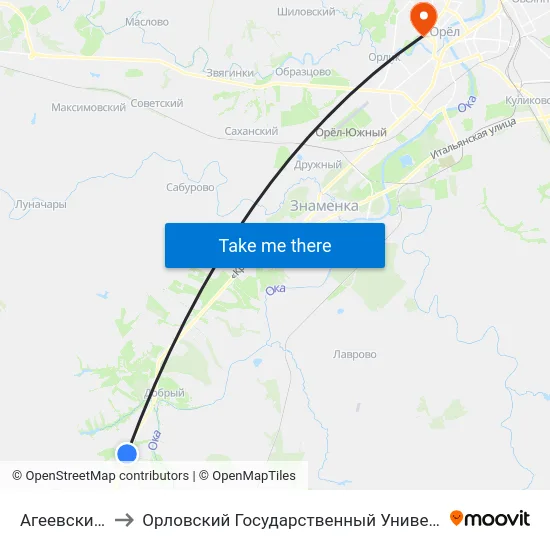 Агеевский Поворот to Орловский Государственный Университет. Медицинский Институт map