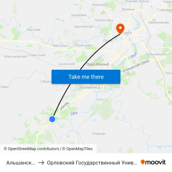 Альшанские Выселки to Орловский Государственный Университет. Медицинский Институт map