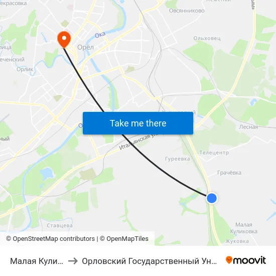 Малая Куликовка, Начало to Орловский Государственный Университет. Медицинский Институт map