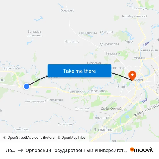 Ледно to Орловский Государственный Университет. Медицинский Институт map