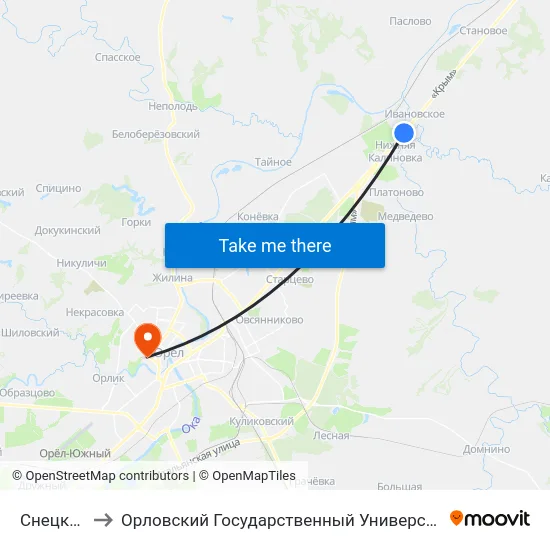 Снецкая Лука to Орловский Государственный Университет. Медицинский Институт map
