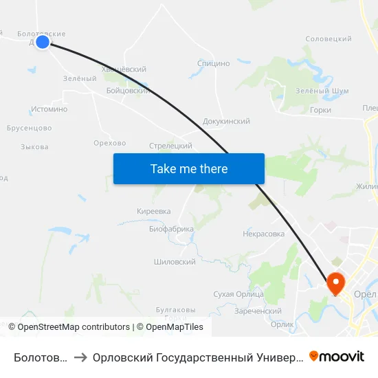 Болотовы Дворы to Орловский Государственный Университет. Медицинский Институт map