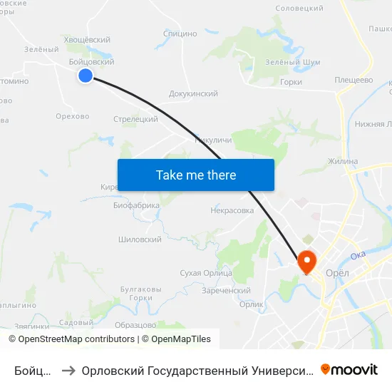 Бойцовский to Орловский Государственный Университет. Медицинский Институт map