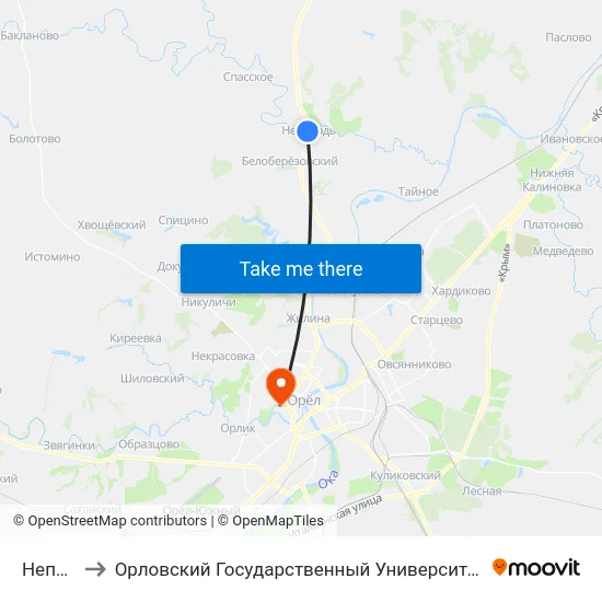 Неполодь to Орловский Государственный Университет. Медицинский Институт map
