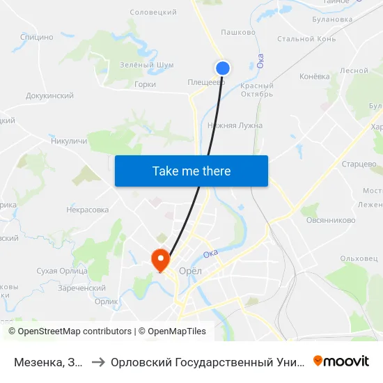Мезенка, Зелёная Улица to Орловский Государственный Университет. Медицинский Институт map
