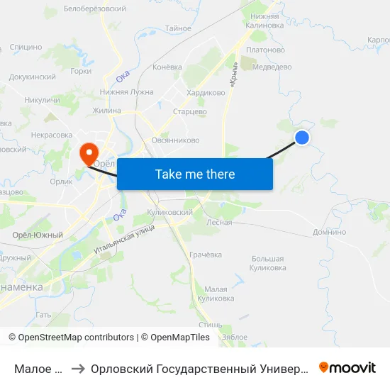 Малое Рябцево to Орловский Государственный Университет. Медицинский Институт map