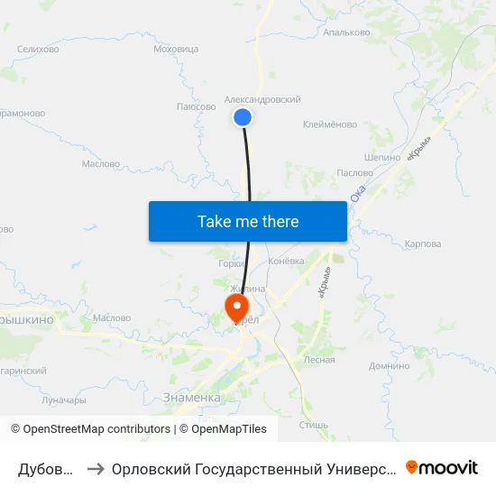 Дубовая Роща to Орловский Государственный Университет. Медицинский Институт map