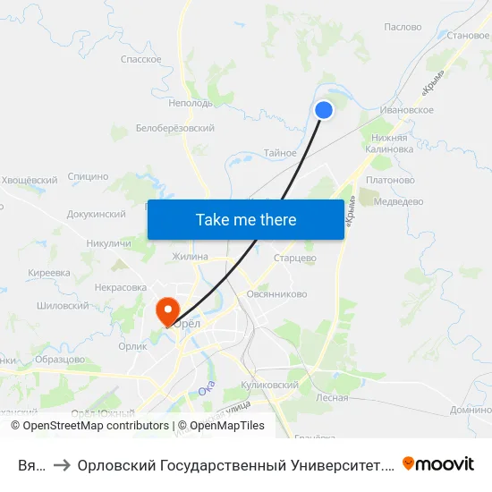 Вязки to Орловский Государственный Университет. Медицинский Институт map