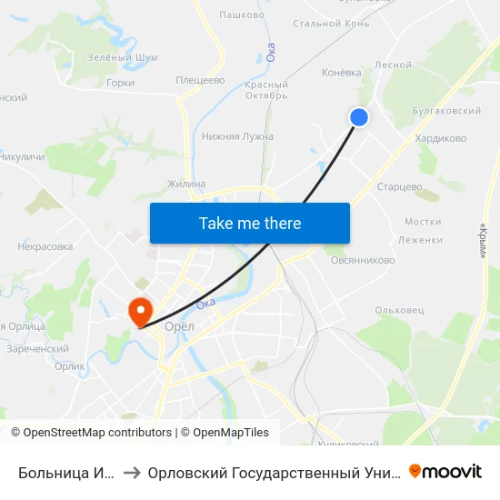 Больница Имени Боткина to Орловский Государственный Университет. Медицинский Институт map