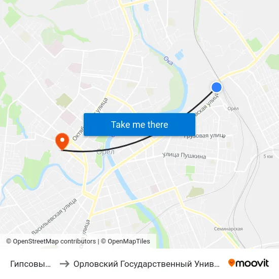Гипсовый Комбинат to Орловский Государственный Университет. Медицинский Институт map