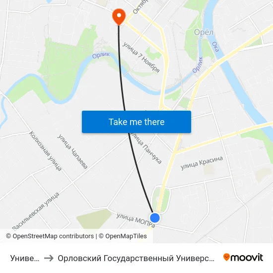 Университет to Орловский Государственный Университет. Медицинский Институт map